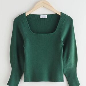 & Other Stories Forest Green Square Neckline Sweater